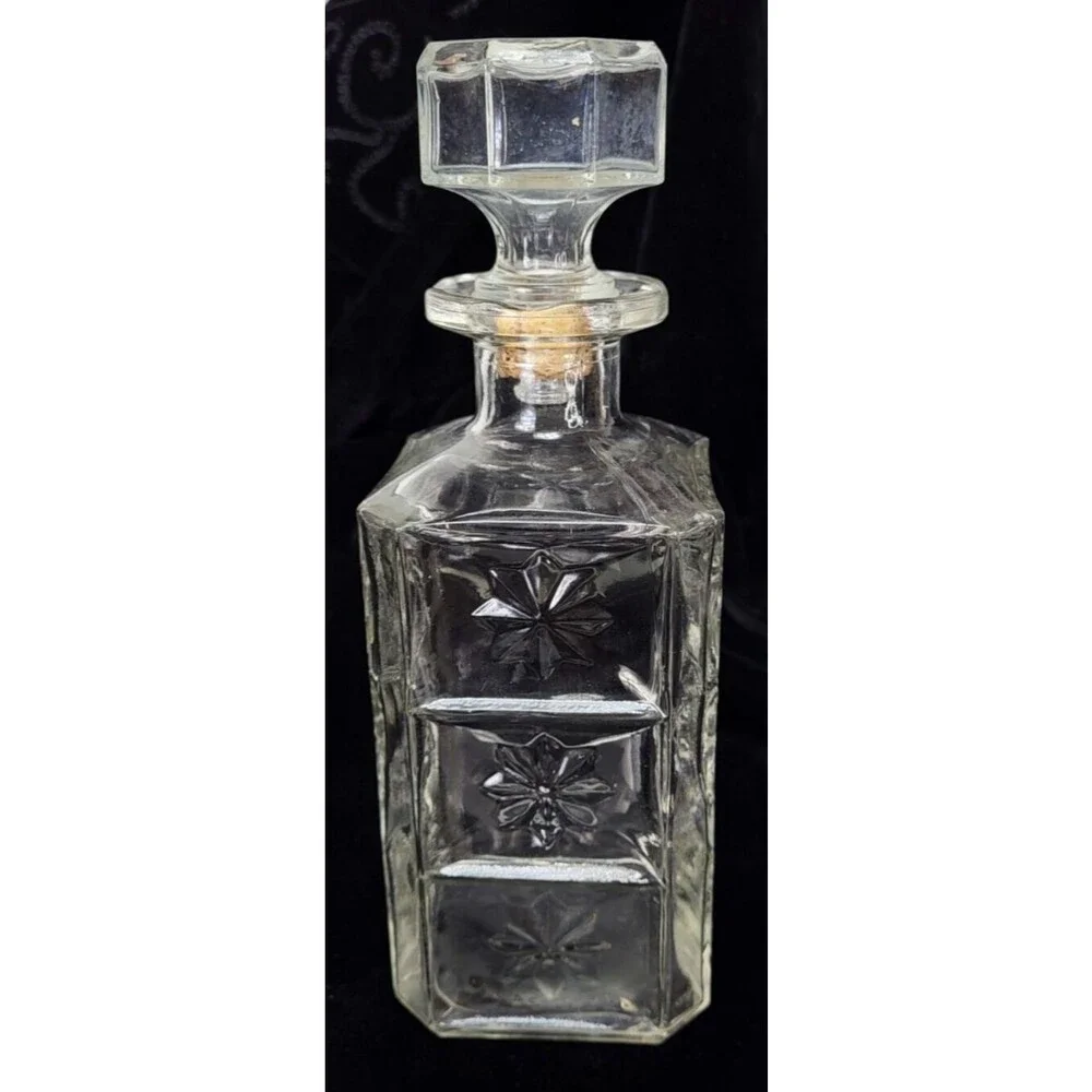 Vintage MCM Cut Glass Square Federal Whiskey Liquor Decanter & Stopper Barware